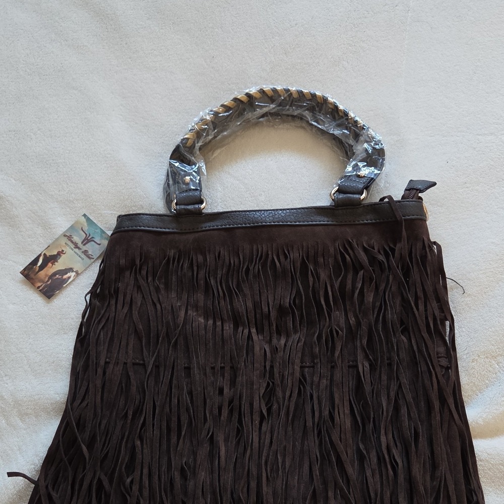 Heritage West Chocolate Brown Fringe Western Shoulder Bag with Detachable Strap